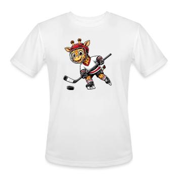 Cute Giraffe Hockey Player Cartoon Comic - Men's Moisture Wicking Performance T-Shirt - white - Front - Jackson (183cm)