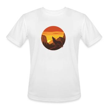 Howling Wolf Mountain Sunset Badge Vector - Men's Moisture Wicking Performance T-Shirt - white - Front - Jackson (183cm)