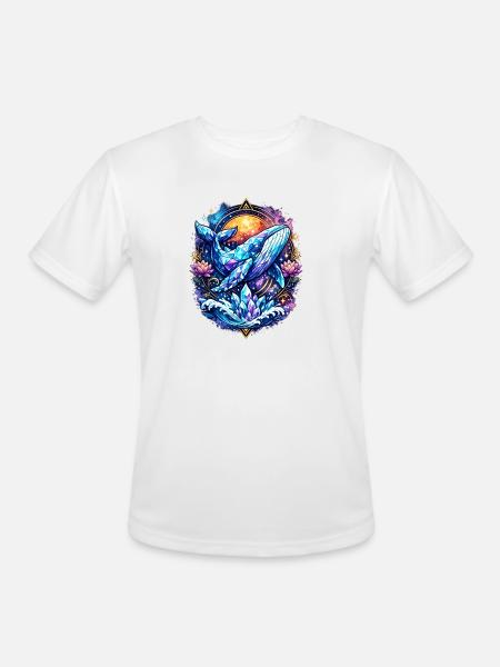 Crystal Whale Geometric Ocean Art T-Shirt - Men's Moisture Wicking Performance T-Shirt - white