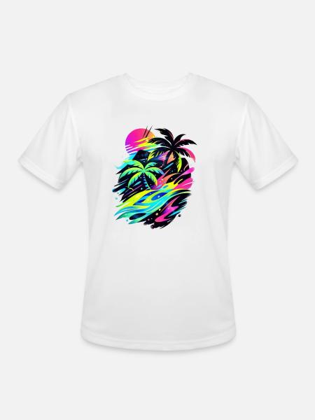 Neon Tropic Sunset Splash - Men's Moisture Wicking Performance T-Shirt - white