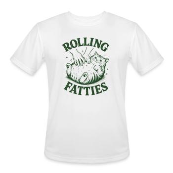 Rolling Fatties Cute Chubby Cat Belly Rub - Men's Moisture Wicking Performance T-Shirt - white - Front - Jackson (183cm)