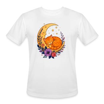 Moonlit Cat on Crescent Moon - Men's Moisture Wicking Performance T-Shirt - white - Front - Jackson (183cm)