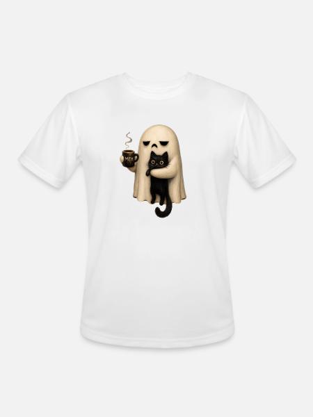 Meh Ghost and Cat Mug - Men's Moisture Wicking Performance T-Shirt - white