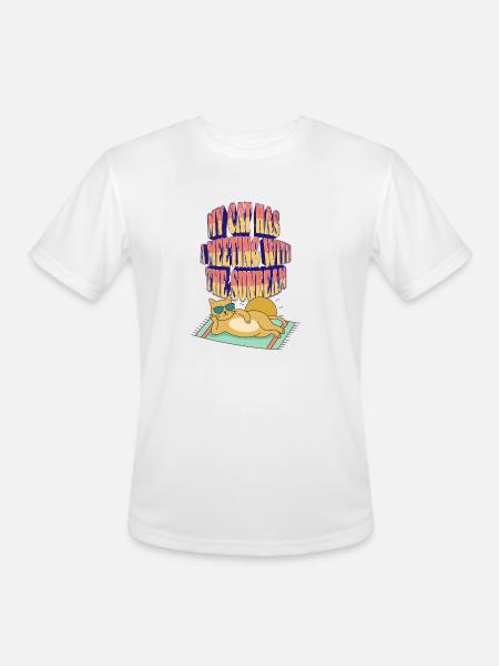 MY CAT HAS A MEETING WITH THE SUNBEAM - Men's Moisture Wicking Performance T-Shirt - white