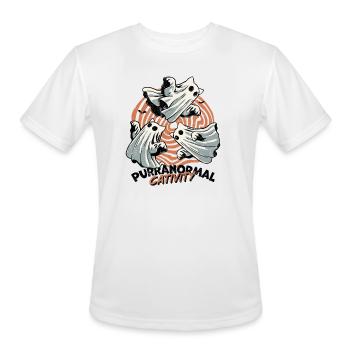 Vintage Cativity Ghost Cat Retro Halloween T-Shirt - Men's Moisture Wicking Performance T-Shirt - white - Front - Jackson (183cm)
