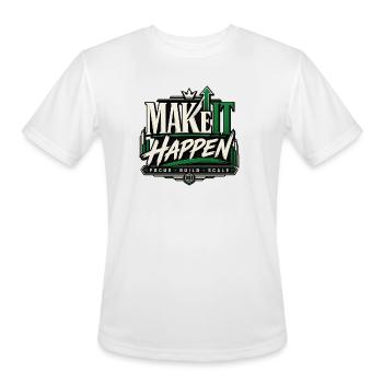 Make It Happen: Focus Build Scale Logo - Men's Moisture Wicking Performance T-Shirt - white - Front - Jackson (183cm)