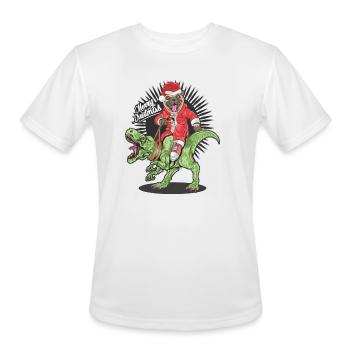christmas santa claus pug dog riding rex dinosaur - Men's Moisture Wicking Performance T-Shirt - white - Front - Jackson (183cm)