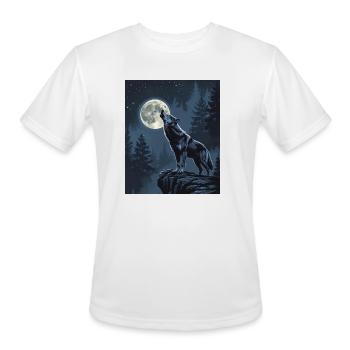 Lone Wolf Howling at the Moon Night Forest Art - Men's Moisture Wicking Performance T-Shirt - white - Front - Jackson (183cm)