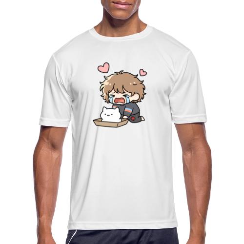 Crying Chibi Boy with Stray Cat - Men's Moisture Wicking Performance T-Shirt