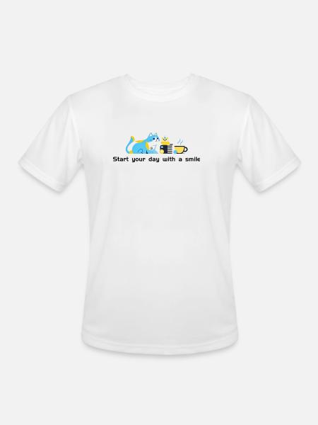 Blue Cat Café Morning - Men's Moisture Wicking Performance T-Shirt - white