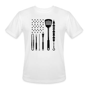 American Grillmaster USA Flag Smoking Barbeque - Men's Moisture Wicking Performance T-Shirt - white - Front - Jackson (183cm)