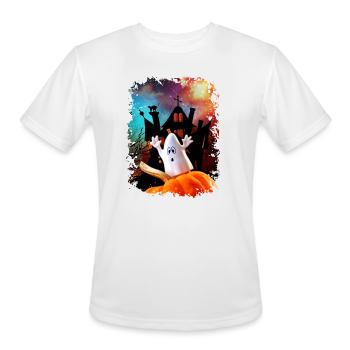 Pumpkin Ghosts Over Haunted House Tshirt - Men's Moisture Wicking Performance T-Shirt - white - Front - Jackson (183cm)