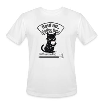 Coffee First Cat Loading - Men's Moisture Wicking Performance T-Shirt - white - Front - Jackson (183cm)