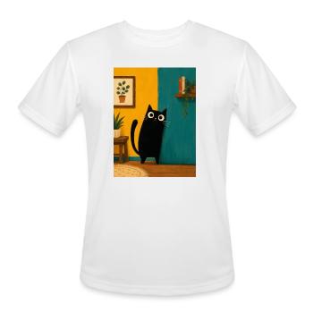 Black Cat Peeking Around Corner Cute Whimsical - Men's Moisture Wicking Performance T-Shirt - white - Front - Jackson (183cm)