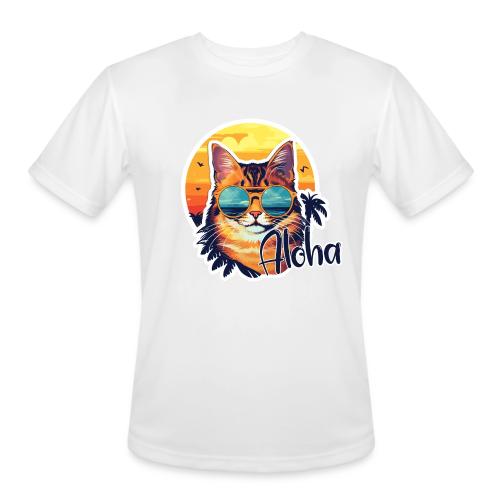 Funny Cat in Hawaiian Aloha Sunglasses - Men's Moisture Wicking Performance T-Shirt