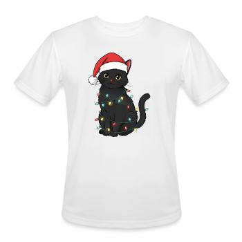 Black Cat Christmas Lights – Funny Santa Kitten  - Men's Moisture Wicking Performance T-Shirt - white - Front - Jackson (183cm)