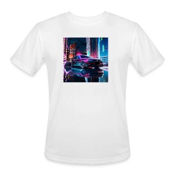 "Neon Rush: A Futuristic Encounter" - Men's Moisture Wicking Performance T-Shirt - white - Front - Jackson (183cm)