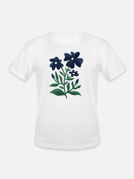 Midnight Blue Bloom Botanical Print - Men's Moisture Wicking Performance T-Shirt - white