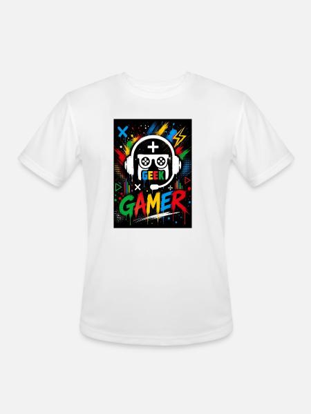 Gamer Geek Neon Splash - Men's Moisture Wicking Performance T-Shirt - white