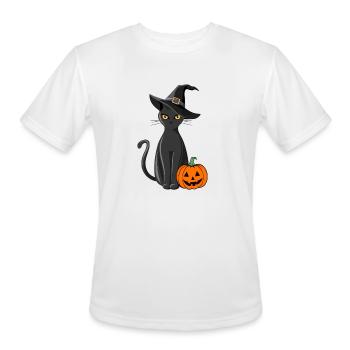 Midnight Witch Cat and Pumpkin - Men's Moisture Wicking Performance T-Shirt - white - Front - Jackson (183cm)