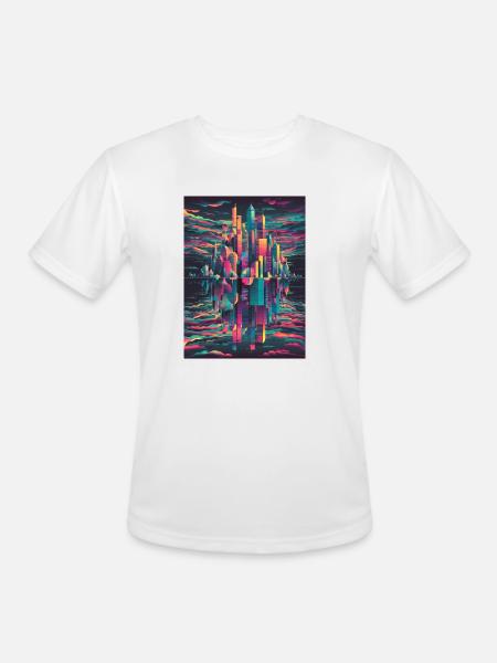 Vibrant Halftone Skyline Conceptual Art - Men's Moisture Wicking Performance T-Shirt - white