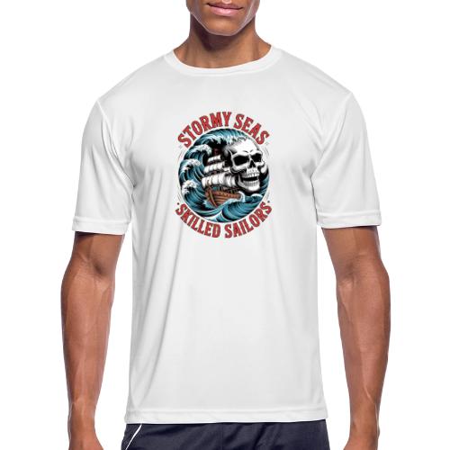 Stormy Seas Skull Pirate Ship Nautical Ocean Waves - Men's Moisture Wicking Performance T-Shirt