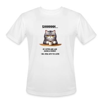 Adorable & Relatable Morning Mood Cat Tee - Men's Moisture Wicking Performance T-Shirt - white - Front - Jackson (183cm)