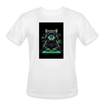 Glitch Cyberpunk Hacker Cat Cyber IT-Security Geek - Men's Moisture Wicking Performance T-Shirt - white - Front - Jackson (183cm)