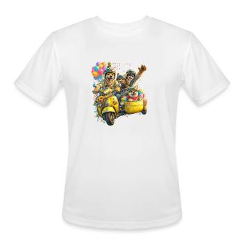 Puptastic Parade on Yellow Scooter - Men's Moisture Wicking Performance T-Shirt - white - Front - Jackson (183cm)