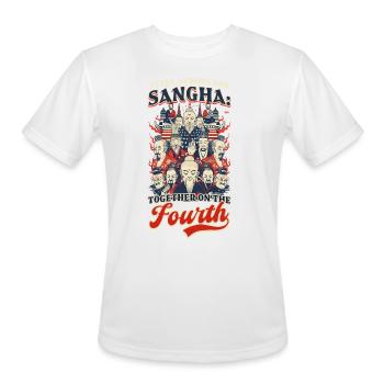 Patriotic Buddhist Stars, Stripes, and Sangha - Men's Moisture Wicking Performance T-Shirt - white - Front - Jackson (183cm)