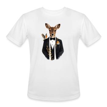 Elegant Deer in a Tuxedo with Birds - Men's Moisture Wicking Performance T-Shirt - white - Front - Jackson (183cm)