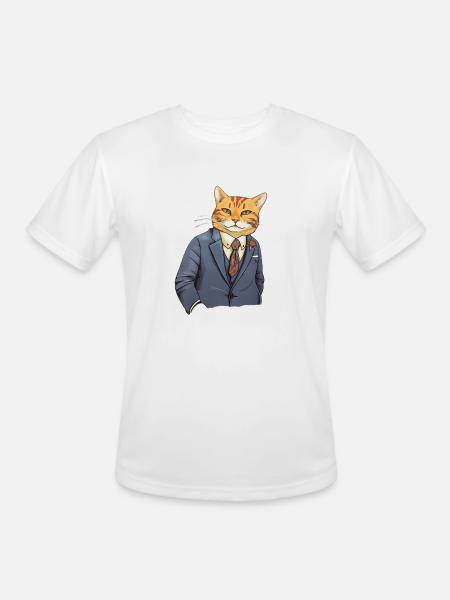 Cat in a Suit - Men's Moisture Wicking Performance T-Shirt - white
