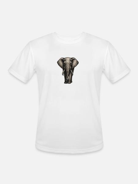 Charcoal Elephant Portrait - Men's Moisture Wicking Performance T-Shirt - white