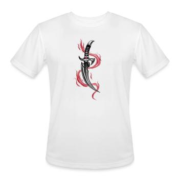 Dark Fantasy Dagger with Fiery Red Flames Design - Men's Moisture Wicking Performance T-Shirt - white - Front - Jackson (183cm)