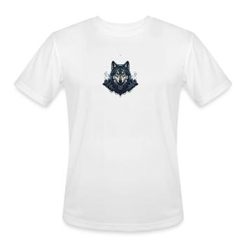 Astral Howl: Geometric Wolf Mountain Totem - Men's Moisture Wicking Performance T-Shirt - white - Front - Jackson (183cm)