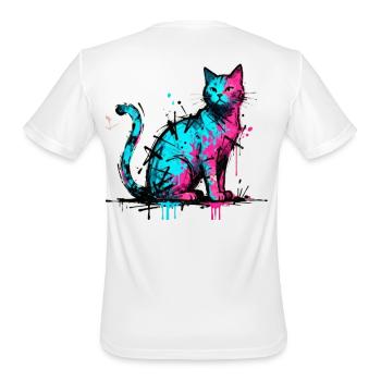 Neon Graffiti Cat Splash - Men's Moisture Wicking Performance T-Shirt - white - Back - Jackson (183cm)