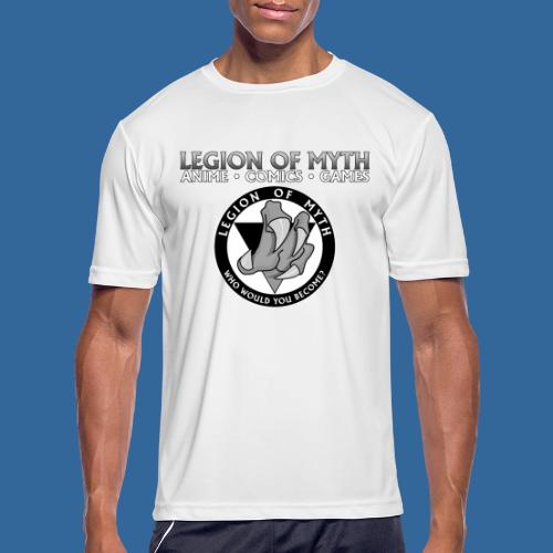 LoM - Text & B&W Logo (front) + Info (back) - Men's Moisture Wicking Performance T-Shirt