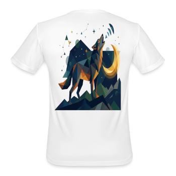 Geometric Wolf Howling Moon - Men's Moisture Wicking Performance T-Shirt - white - Back - Jackson (183cm)