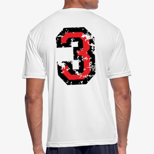 Number 3 (Distressed Red) - Men's Moisture Wicking Performance T-Shirt