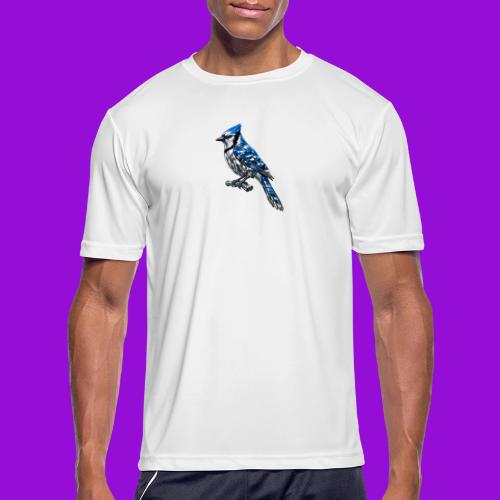 Silver Blue Jay on Perch + Flight Stages 2-print - Men's Moisture Wicking Performance T-Shirt
