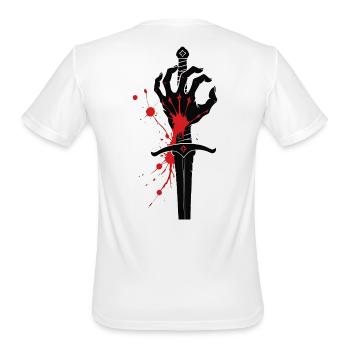 Dark Fantasy Hand and Sword Illustration - Men's Moisture Wicking Performance T-Shirt - white - Back - Jackson (183cm)