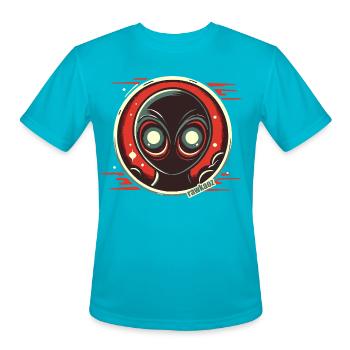 Cosmic Alien Face Illustration - Men's Moisture Wicking Performance T-Shirt - turquoise - Front - Jackson (183cm)