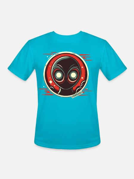 Cosmic Alien Face Illustration - Men's Moisture Wicking Performance T-Shirt - turquoise