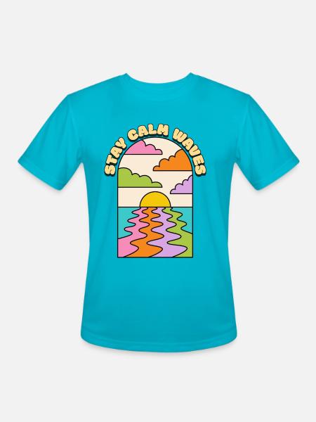 STAY CALM WAVES - Men's Moisture Wicking Performance T-Shirt - turquoise