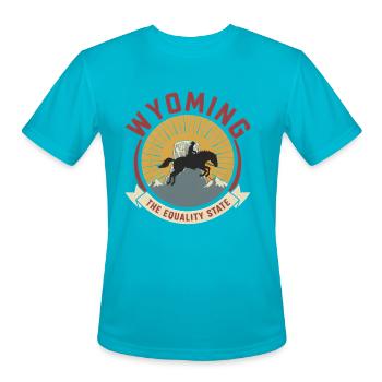 Wyoming Equality Emblem - Men's Moisture Wicking Performance T-Shirt - turquoise - Front - Jackson (183cm)