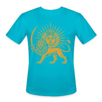 Solar Crowned Lion Emblem - Men's Moisture Wicking Performance T-Shirt - turquoise - Front - Jackson (183cm)