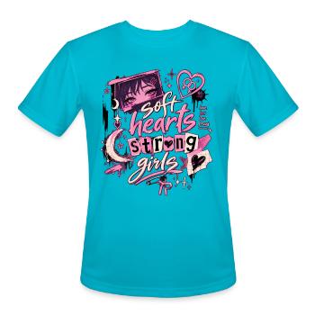 Soft Hearts Strong Girls Lesbian Anime Aesthetic - Men's Moisture Wicking Performance T-Shirt - turquoise - Front - Jackson (183cm)