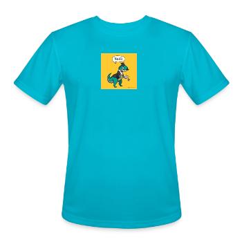 Tea Rex Gentle Dino Tee - Men's Moisture Wicking Performance T-Shirt - turquoise - Front - Jackson (183cm)