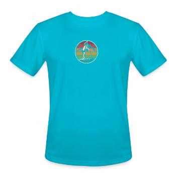 Retro Wakeboarder Sunset Circle - Men's Moisture Wicking Performance T-Shirt - turquoise - Front - Jackson (183cm)