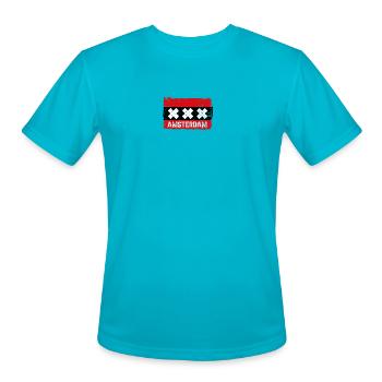 Amsterdam Three Xs Emblem - Men's Moisture Wicking Performance T-Shirt - turquoise - Front - Jackson (183cm)